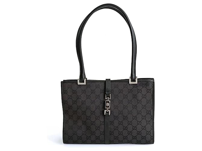 Gucci vintage Jackie shoulder bag in black canvas and leather Cloth  ref.1394013
