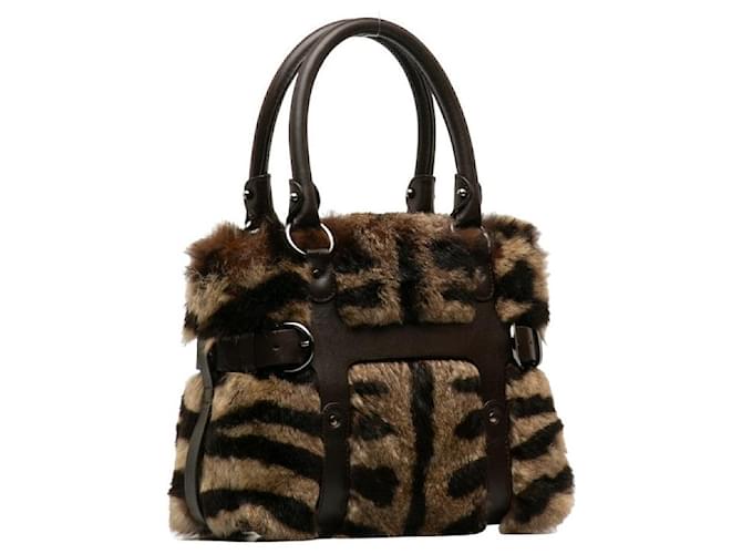 Salvatore Ferragamo Shearling Top Handle Bag  Canvas Handbag AF-21 4882 in Good condition Cloth  ref.1394058