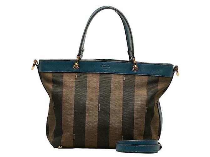 Fendi Pequin Vitello Tote Bag  Canvas Handbag 8BN253 in Good condition Cloth  ref.1394062