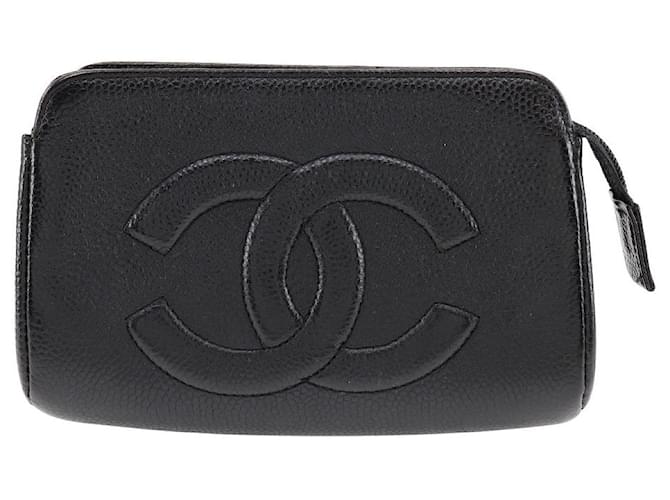 Chanel CC Caviar Cosmetic Pouch Leather Vanity Bag A01436 in Good condition  ref.1394075