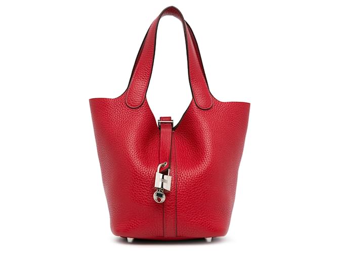Hermès Red Clemence Picotin Lock 18 Dark red Leather Pony-style calfskin  ref.1394148