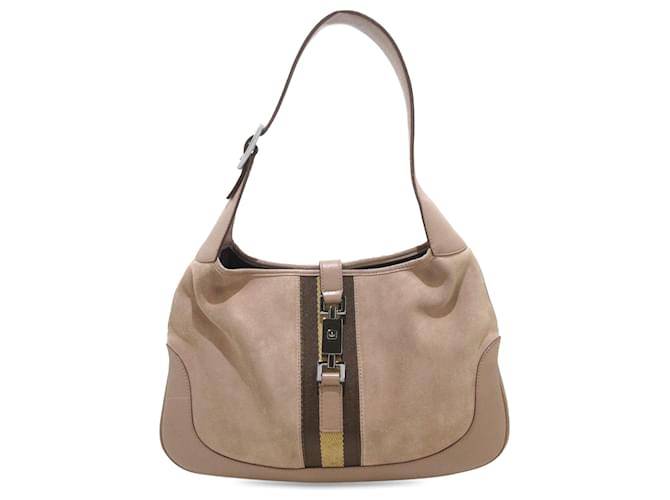 Bolso de hombro Jackie con tribanda de ante marrón de Gucci Castaño Marrón claro Suecia Cuero  ref.1394150