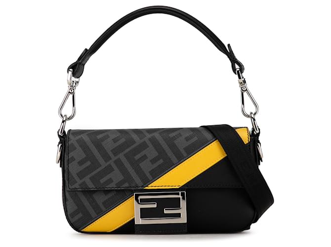 Fendi Black Zucca 1974 Baguette convertible diagonale Veau façon poulain Tissu  ref.1394152