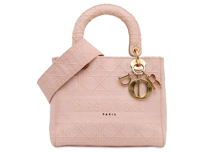 Dior Pink Medium Cannage Lady D-Lite Rosa Lienzo Paño  ref.1394155