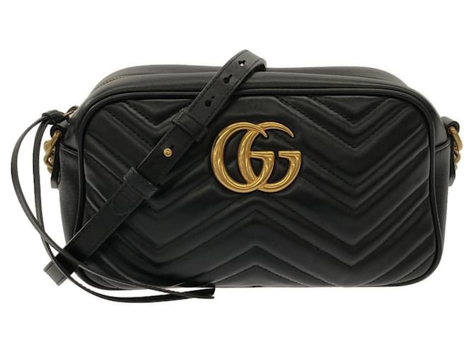 Gucci Petit sac à bandoulière noir GG Marmont Matelasse Cuir Veau façon poulain  ref.1394183