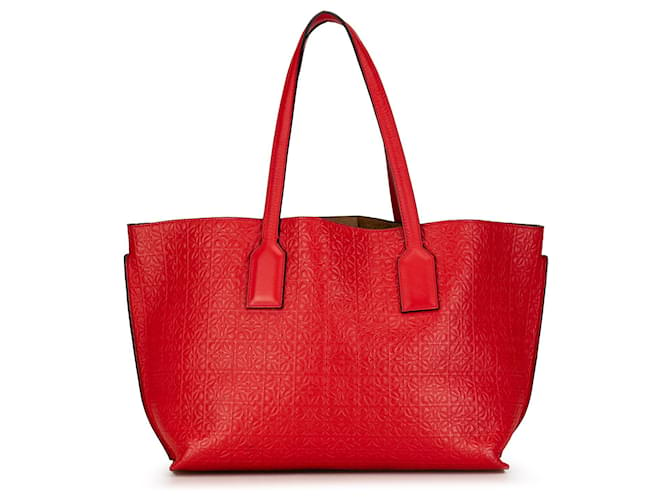 LOEWE Red Embossed Anagram T Shopper Tote Leather Pony-style calfskin  ref.1394184