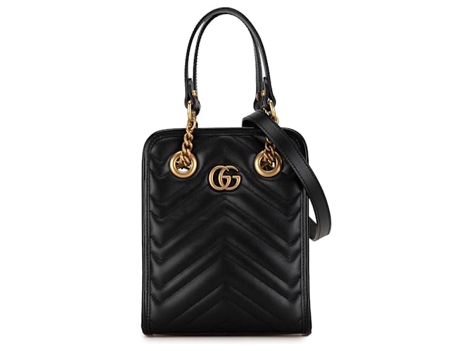 Gucci – Schwarze GG Marmont Matelassé-Minitasche Leder Kalbähnliches Kalb  ref.1394196