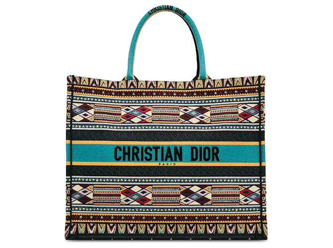 Tote tipo libro grande con bordado azul Dior Azul claro Lienzo Paño  ref.1394201