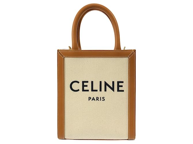 Céline Celine Mini Lona Vertical Cabas Brancas Branco Cru Pano  ref.1394211