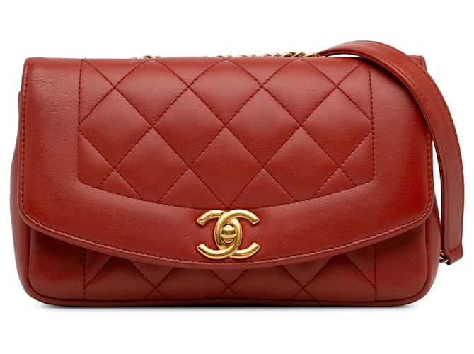 Chanel Red Small Lambskin Diana Flap Leather  ref.1394216