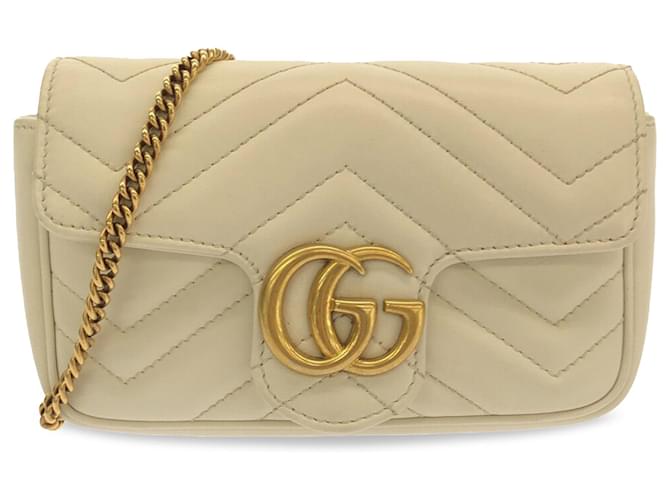 Gucci White Super Mini GG Marmont Crossbody Bag Leather Pony-style calfskin  ref.1394222