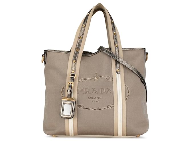 Prada Brown Canapa Logo Satchel Beige Cloth Cloth  ref.1394226