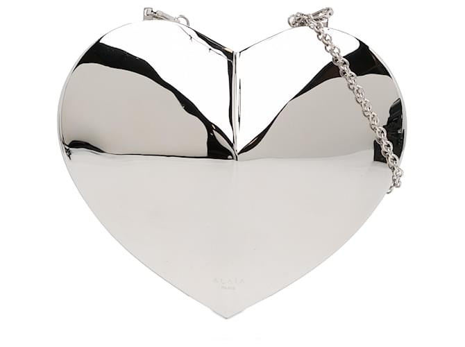 ALAÏA Clutch Le Coeur Minaudiere prateada com alça Prata Metal  ref.1394229