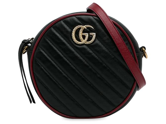 Borsa a tracolla rotonda Gucci Mini Torchon GG Marmont nera Nero Pelle Vitello simile a un vitello  ref.1394241