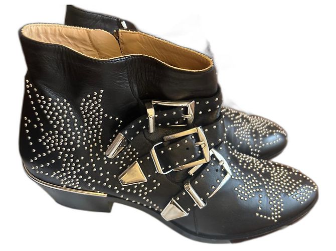Chloé Suzanne Botas de Couro Pretas Preto