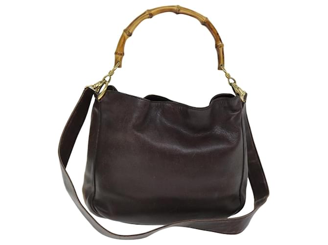 Bolso de mano GUCCI Bamboo Cuero 2way Marrón 001 1638 Auth 75115 Castaño  ref.1394270