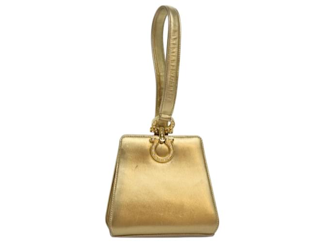 Salvatore Ferragamo Gancini Hand Bag Leather Gold Auth 74411 Golden  ref.1394279