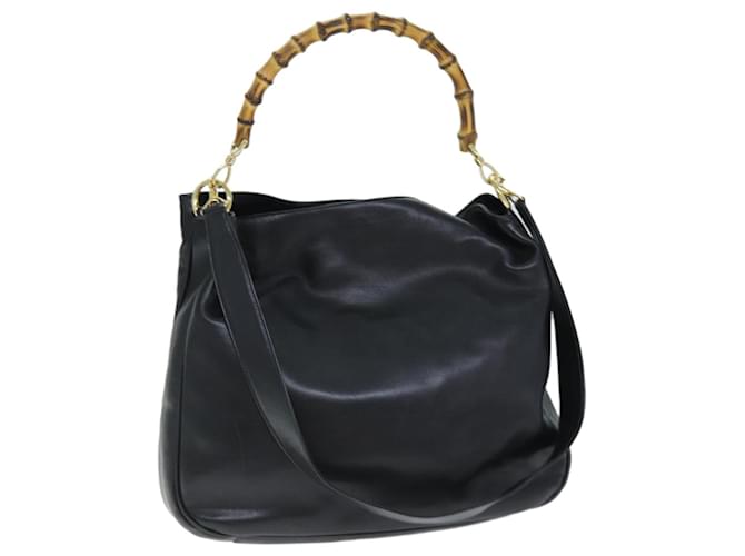 Bolsa de mão de bambu GUCCI couro 2 vias preta 001 1577 Autenticação12406 Preto  ref.1394281