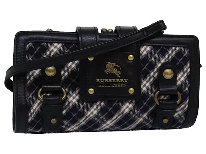 BURBERRY Nova Check Blue Label Cartera de hombro Lona Azul marino Auth 74253 Lienzo  ref.1394298