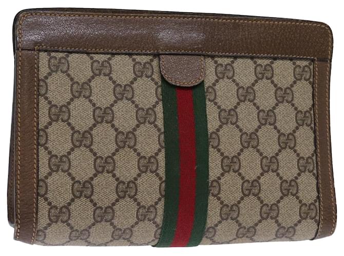 GUCCI GG Supreme Web Sherry Line Clutch PVC Beige Rot 89 01 001 Auth yk12494  ref.1394320