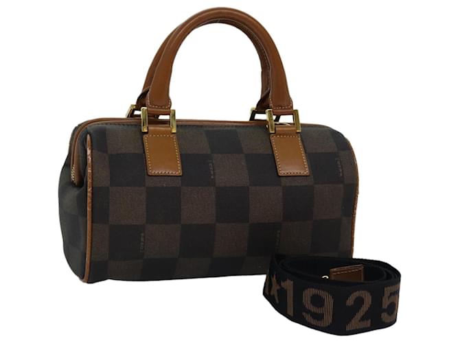 Pequin FENDI Sac à main en toile de noix de pécan 2way Marron Noir Auth yk12478  ref.1394331