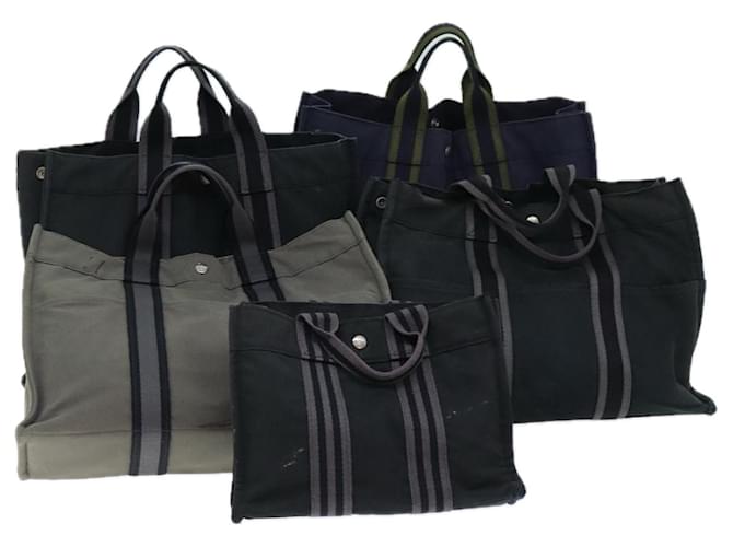 Hermès HERMES Fourre Tout Hand Bag Canvas 5Set Black Navy gray Auth ki4467 Grey Navy blue Cloth  ref.1394342