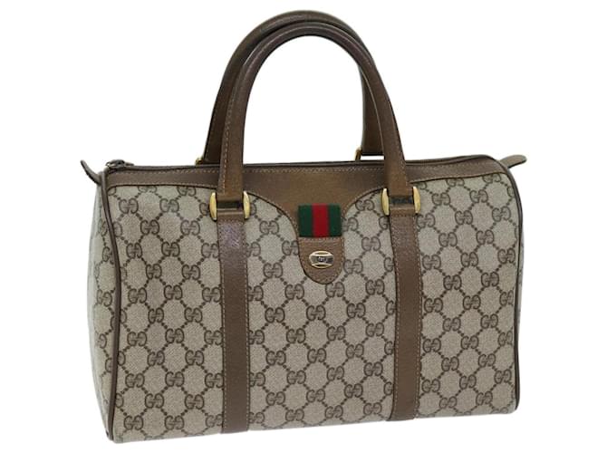 GUCCI GG Supreme Web Sherry Line Boston Tasche PVC Beige Rot 69 02 007 Auth yk12611  ref.1394368