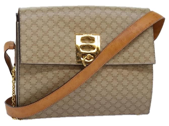 Céline Bolso de hombro CELINE de lona macadán Beige Auth 74388  ref.1394377