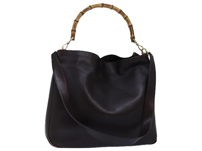 Bolsa de ombro de bambu GUCCI couro 2 vias preta 001 1577 Auth 74564 Preto  ref.1394385