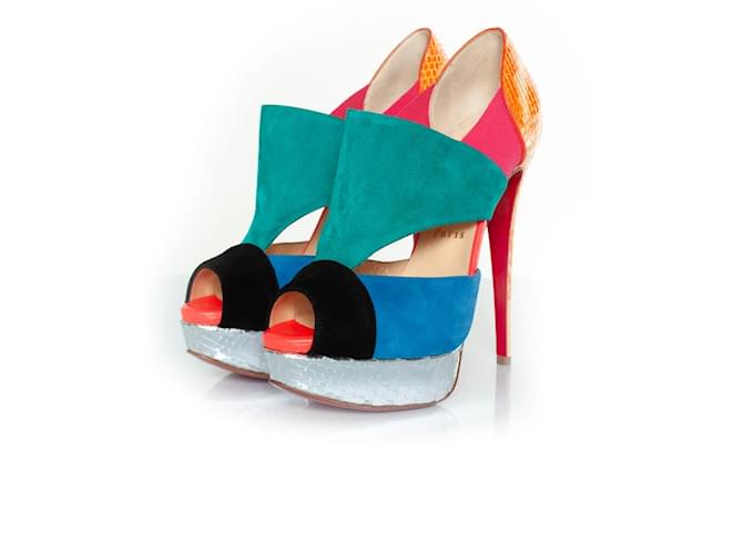 Christian Louboutin, Pitou multi peeptoe pump Multiple colors Suede Leather  ref.1394391