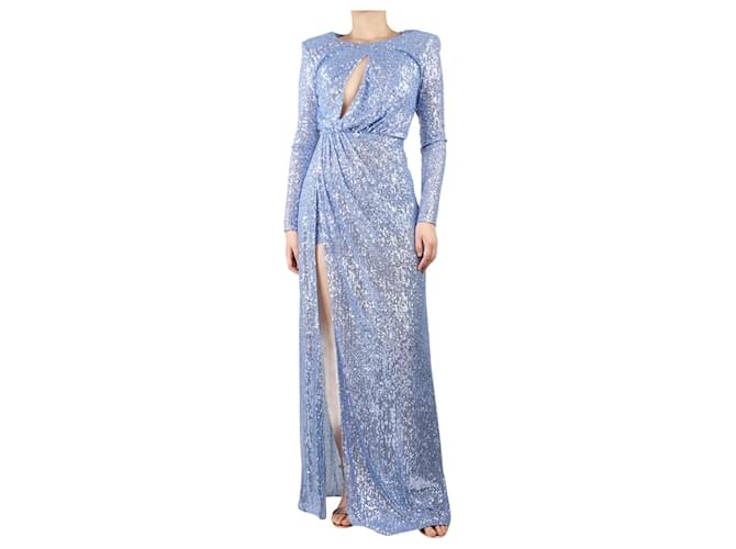 Elisabetta Franchi Robe longue bleue ornée de sequins - taille UK 10 Polyester  ref.1394512