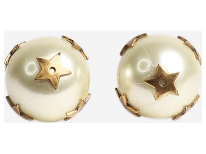 Christian Dior Brincos tribais com detalhe de estrela em pérola creme Cru Resina  ref.1394513