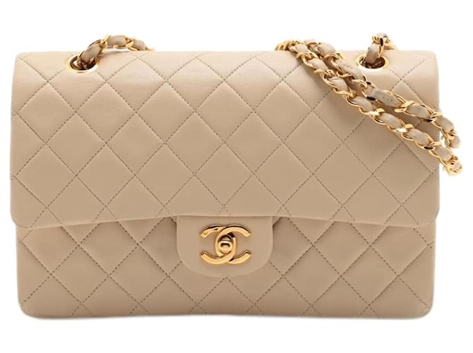 Chanel Neutral medium lambskin vintage 1986 Classic Double Flap Leather  ref.1394519