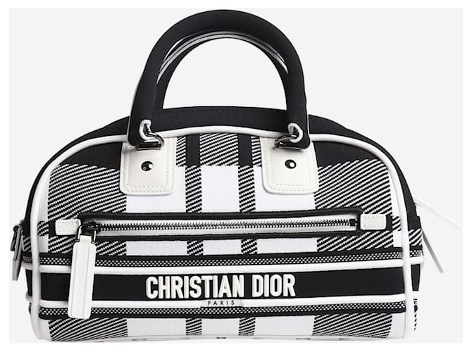 Christian Dior Borsa da bowling 2022 in tela a quadri bianca e nera Nero  ref.1394526