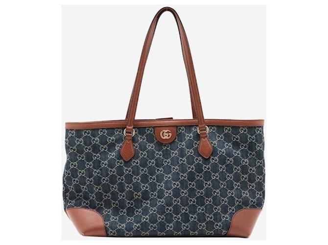 Gucci Bolsa tote jeans azul com acabamento em couro e monograma Lona  ref.1394529