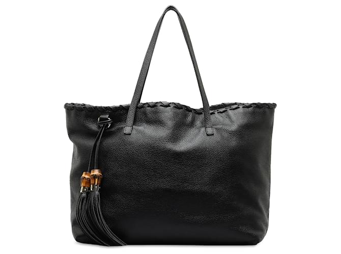 Gucci Black Leather Bamboo Tassel Tote Pony-style calfskin  ref.1343669