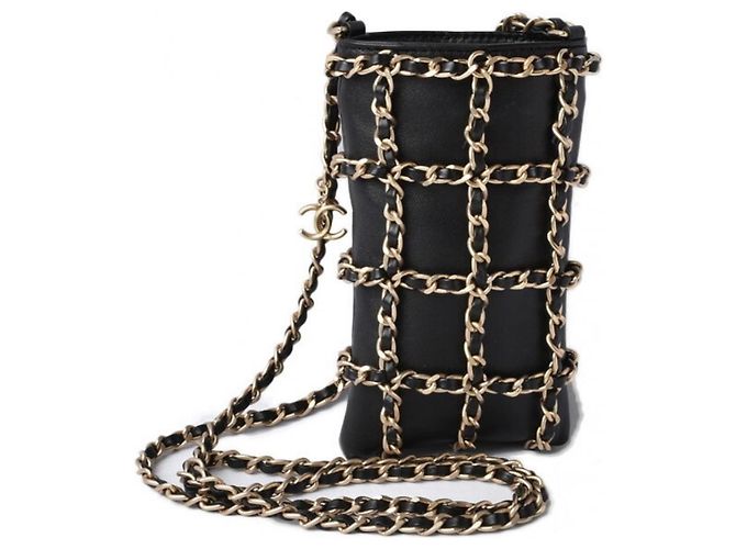 Bolsa transversal Chanel de pele de cordeiro preta Preto