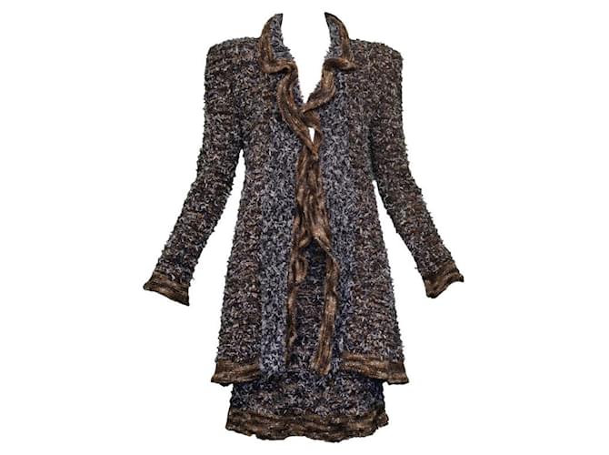 Chanel Terno de tweed tricotado vintage Multicor Nylon  ref.1394244