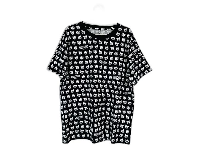 T-shirt nera Moschino da uomo con orso e logo all over Nero Bianco