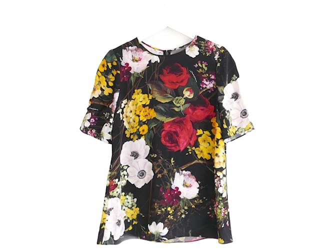 Dolce & Gabbana black floral print top Red Silk  ref.1394400