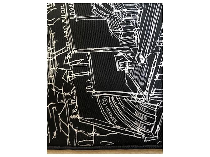 A garden on the Roof Hermès square scarf Black White Silk  ref.1394401