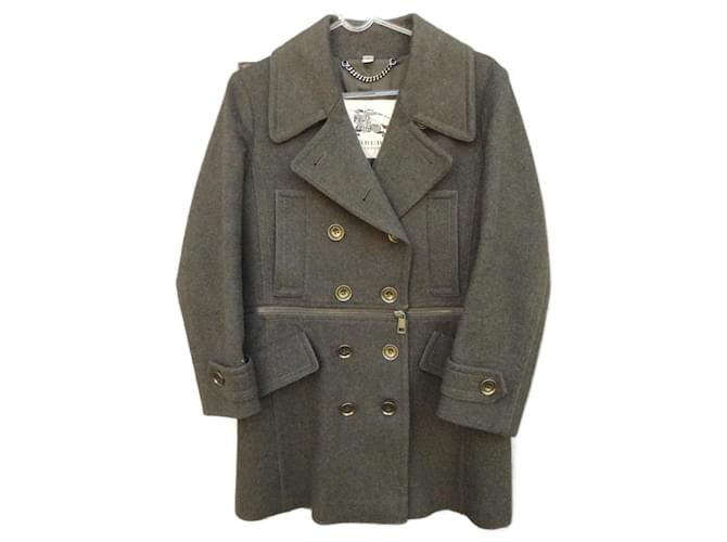 Burberry coat size 36 Khaki Wool  ref.1394409