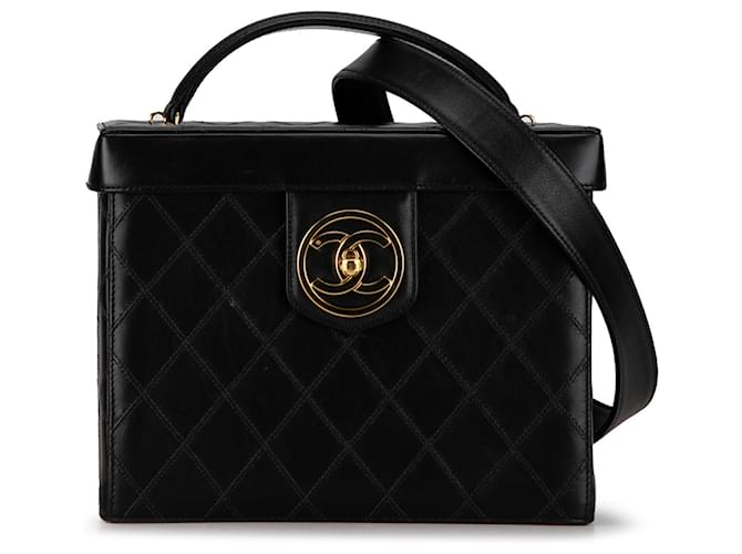 Vanity Beauty case Chanel CC nero con chiusura girevole in pelle di agnello  ref.1394559