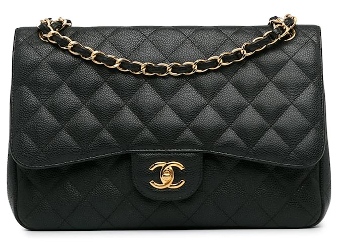 Chanel Black Jumbo Classic Caviar Double Flap Leather  ref.1394560