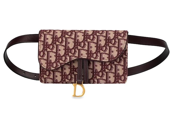 Dior Red Oblique Canvas Saddle Belt Bag Leather Cloth Pony-style calfskin Cloth  ref.1394564