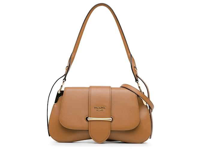 Prada Marrón Saffiano Sidonie Satchel Castaño Marrón claro Cuero  ref.1394568