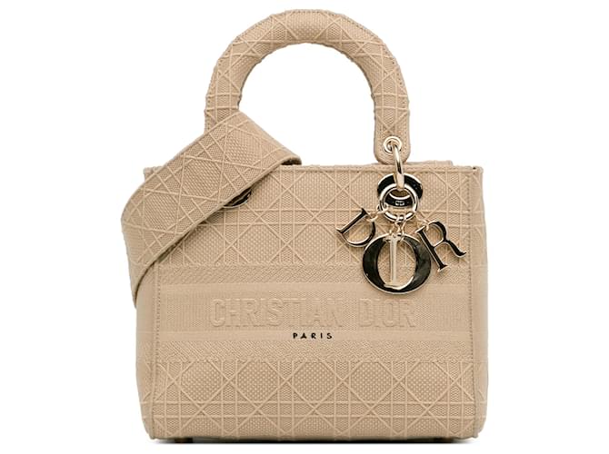 Dior Brown Medium Cannage Lady D-Lite Braun Beige Leinwand Tuch  ref.1394573