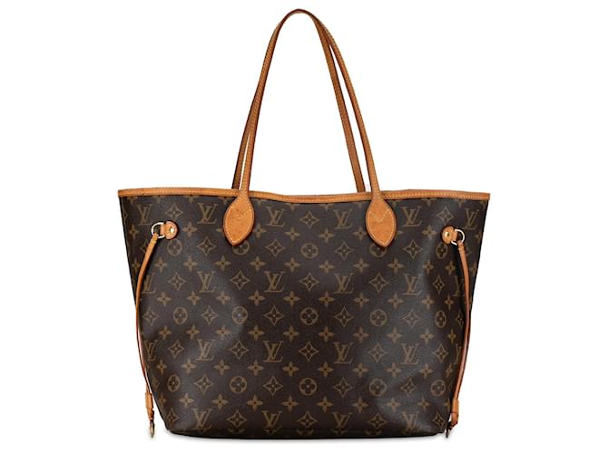 Louis Vuitton Brown Monogramm Neverfull MM Braun Leder Leinwand  ref.1394579