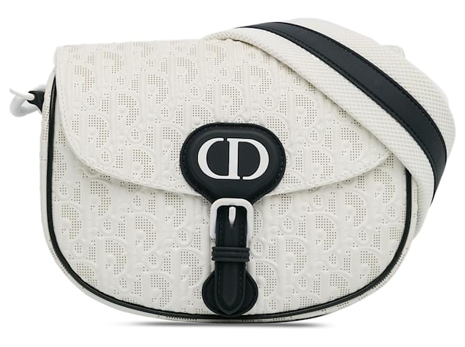 Dior White Medium Couro de bezerro perfurado Oblique Bobby Flap Branco Bezerro-como bezerro  ref.1394581