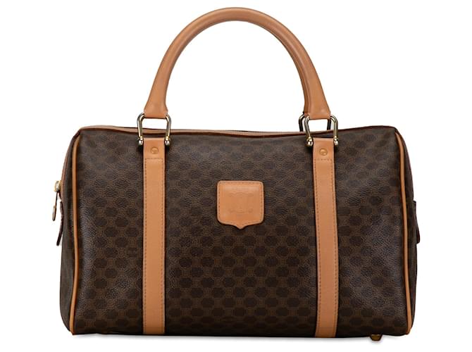 Céline Celine Brown Macadam Boston Braun Leder Leinwand Kalbähnliches Kalb Tuch  ref.1394583